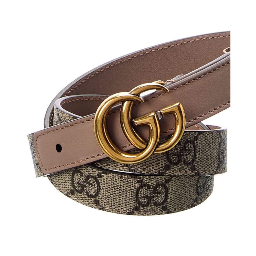 Gucci Double G Thin Gg Supreme Canvas & Leather Belt, 90, Pink